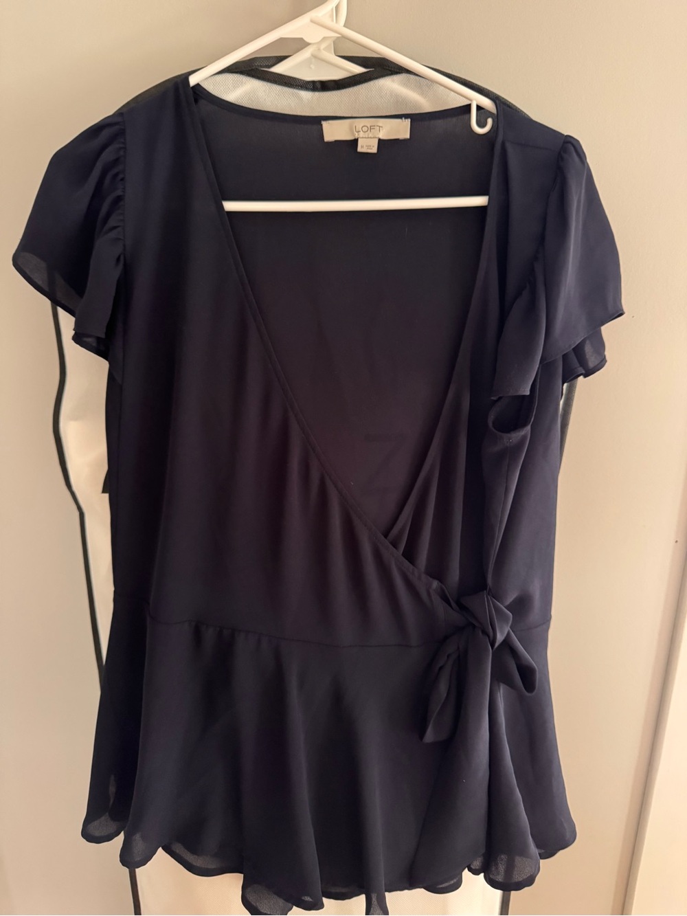 LOFT Black Top with Cream Label Detail